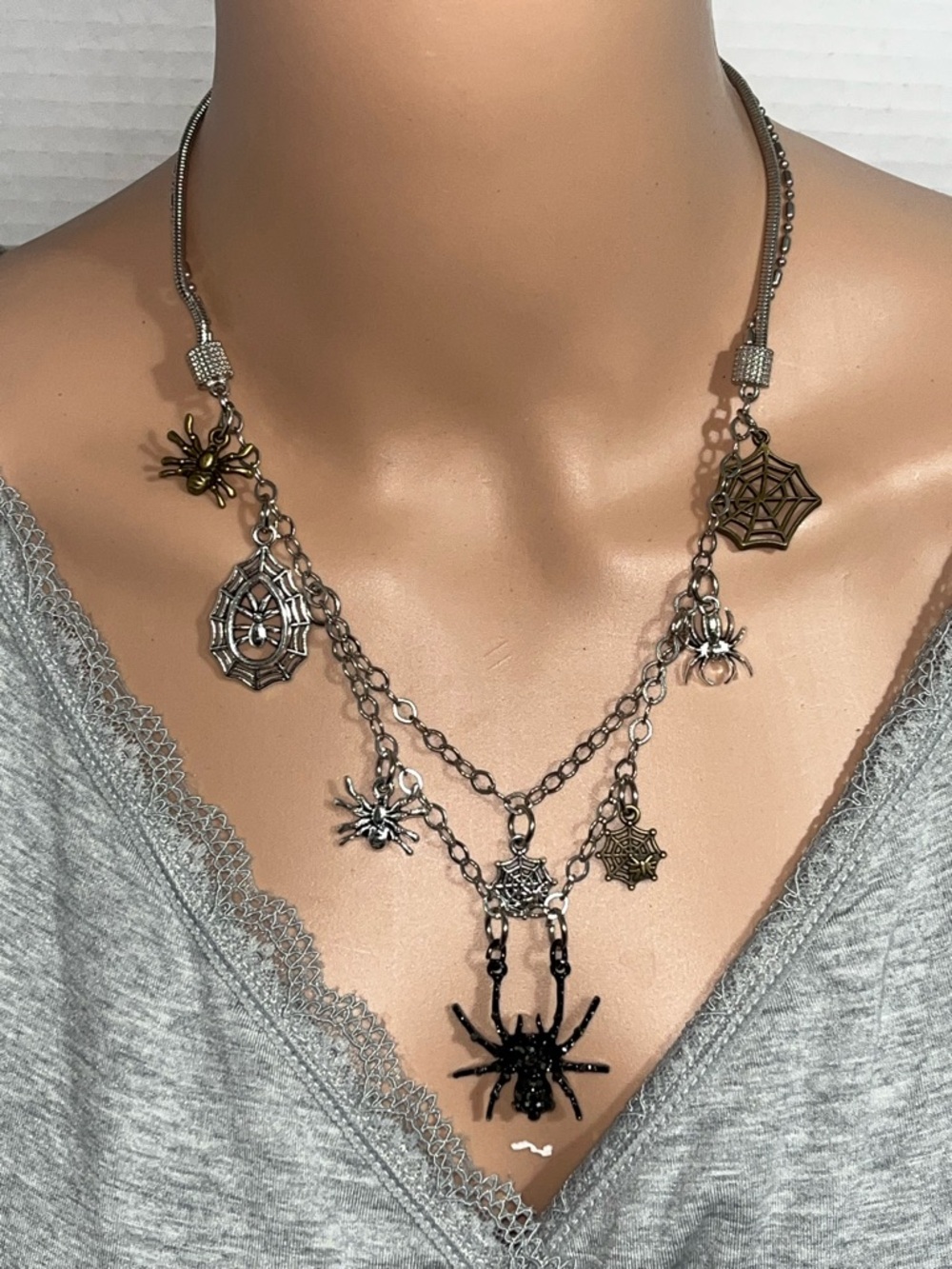 Multi-Color Spider & Web Charm Necklace - Women Jewelry - Picture 5 of 13